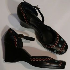 Gianni Bini Black Aztec Leather Mary Jane Wedges
